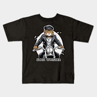 Slick Whisker Biker Cat Kids T-Shirt